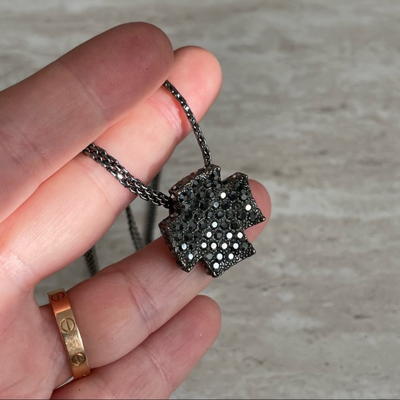 Gunmetal Cross With Rhinestones (costume jewerly) - Picture 3 of 4